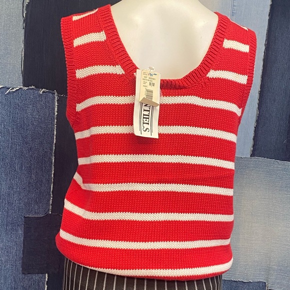 Vintage 90’s Red & White Striped NWT Knitted Vest Sz M - Picture 5 of 11